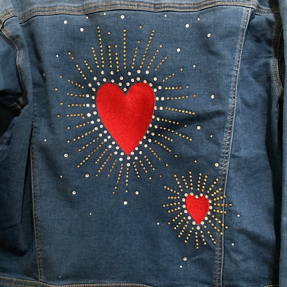 DG2 by Diane Gilman embroidered heart stretch denim jacket - Picture 3 of 4